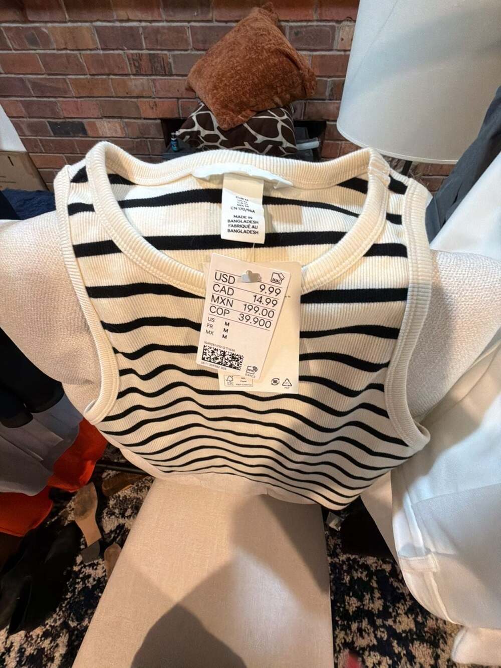 H&M Women's Striped Ribbed Tank Top White Black Size M New with Tags